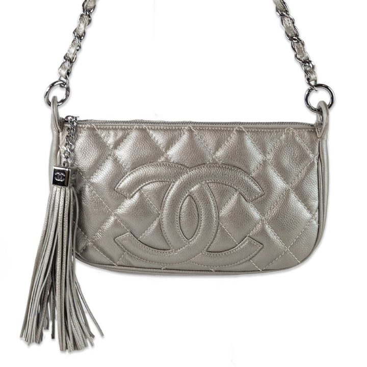 Chanel Silver Metallic Timeless CC Pochette