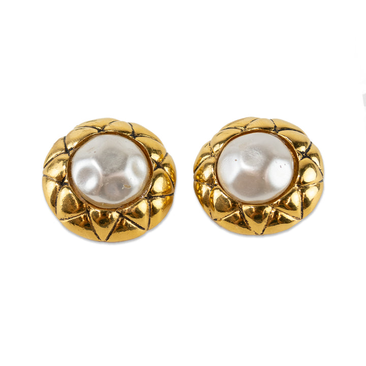 Chanel Vintage 1980s Clip on Pearl Accented Earrings