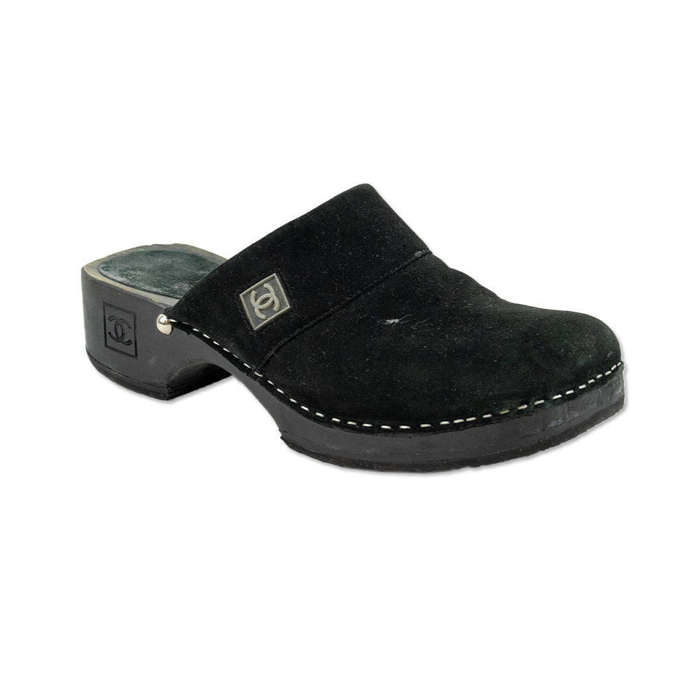 Chanel Vintage 2004 Black Suede Mule Clogs