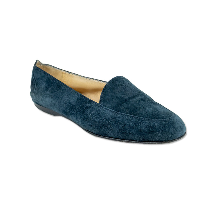 Chanel Vintage Blue Suede Interlocking CC Logo Loafers