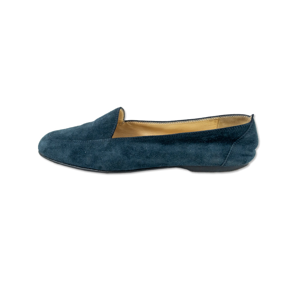 Chanel Vintage Blue Suede Interlocking CC Logo Loafers