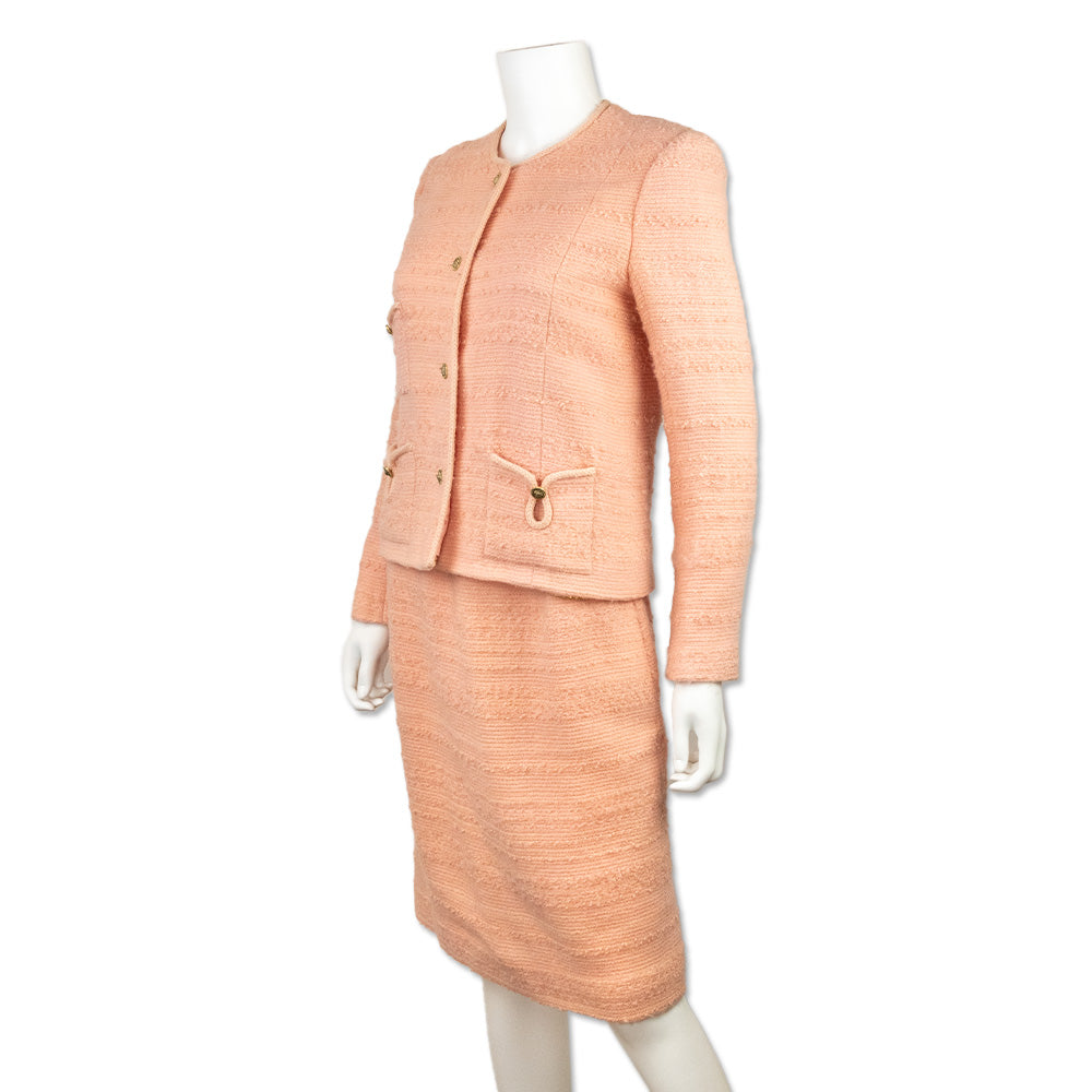 Chanel Vintage 1970
s Two Piece Pink Tweed Skirt Suit