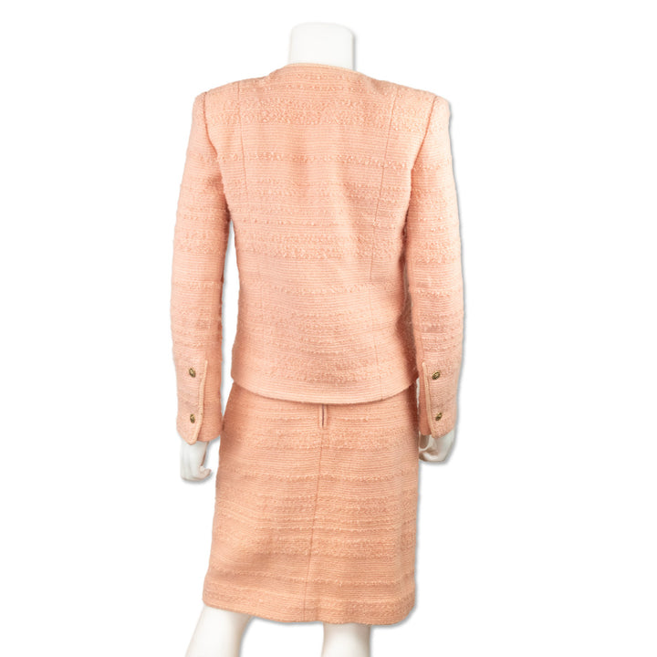 Chanel Vintage 1970
s Two Piece Pink Tweed Skirt Suit