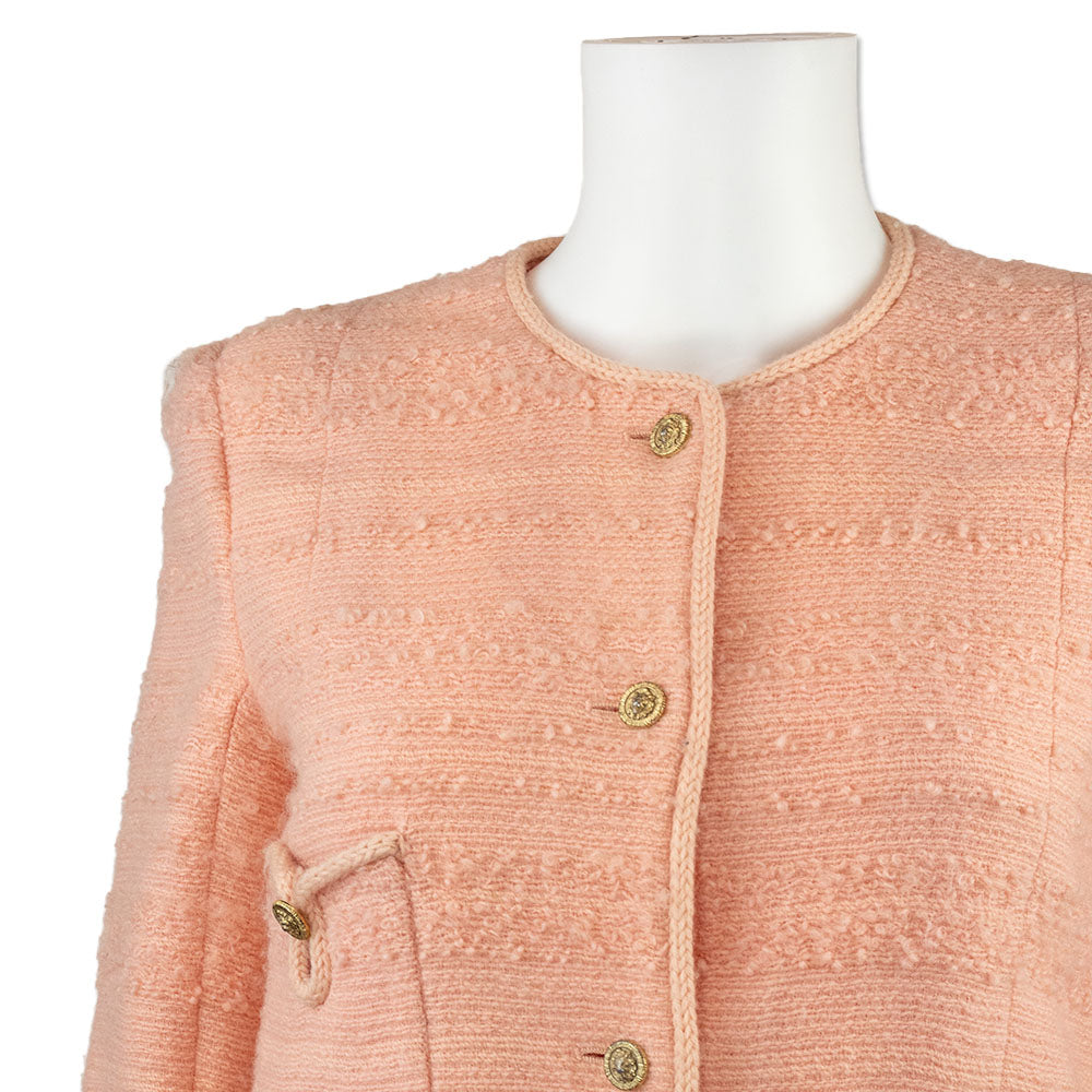 Chanel Vintage 1970
s Two Piece Pink Tweed Skirt Suit