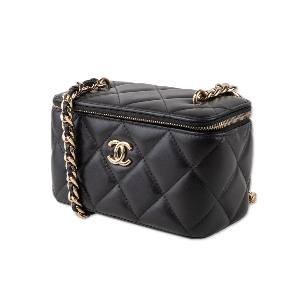 Chanel Black Quilted Leather Vanity Crossbody with Chain Strap