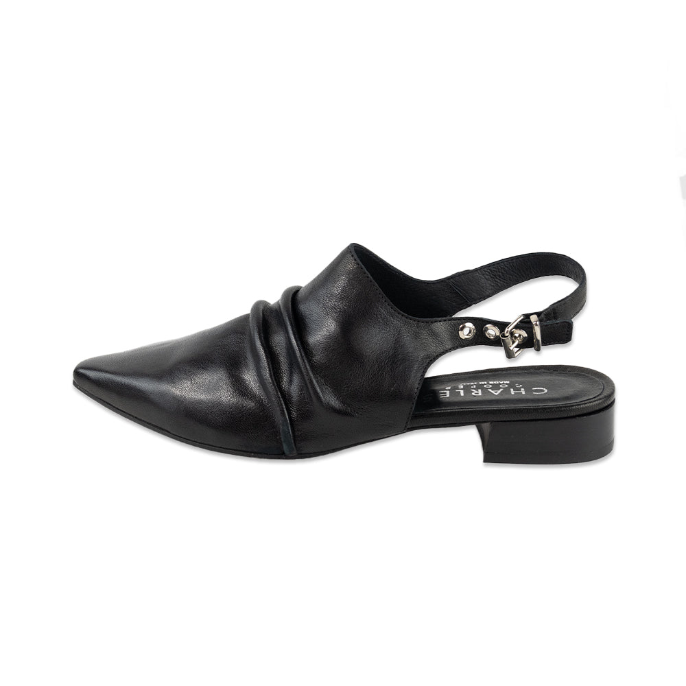 Charles Cooper Black Leather Pointed Toe Mules