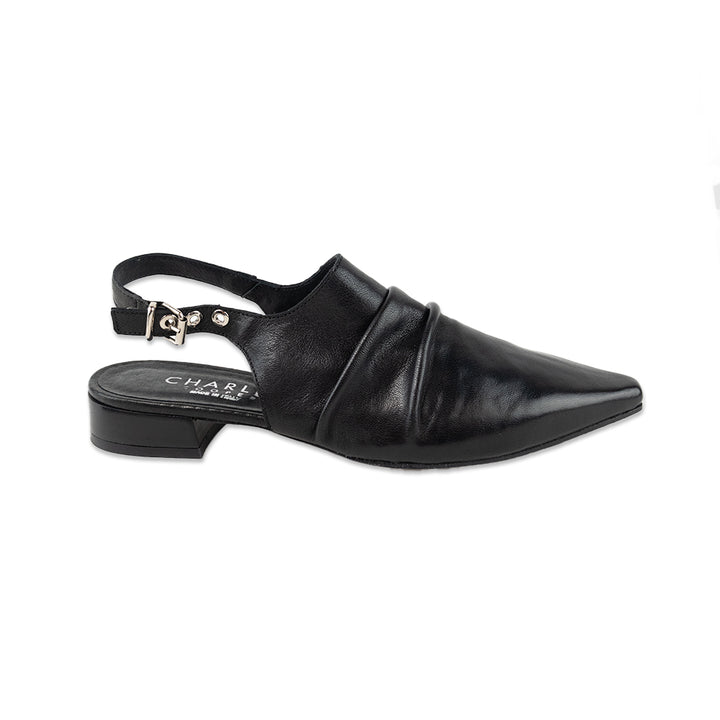 Charles Cooper Black Leather Pointed Toe Mules