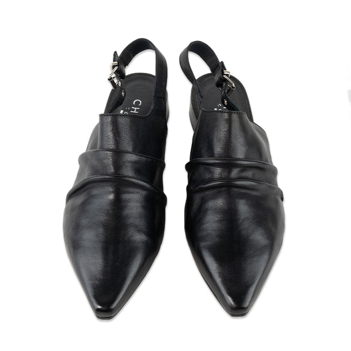 Charles Cooper Black Leather Pointed Toe Mules