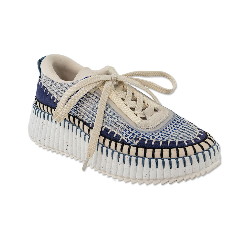 Chloe Blue Woven Nama Low Top Sneakers