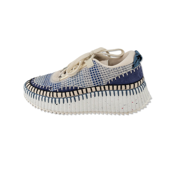 Chloe Blue Woven Nama Low Top Sneakers