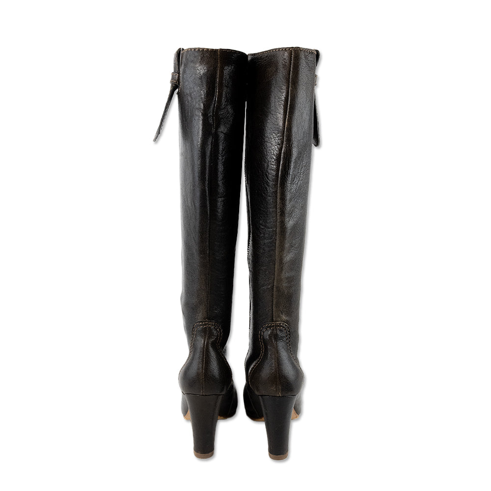 Chloe Brown Leather Zip Up Calf Boots