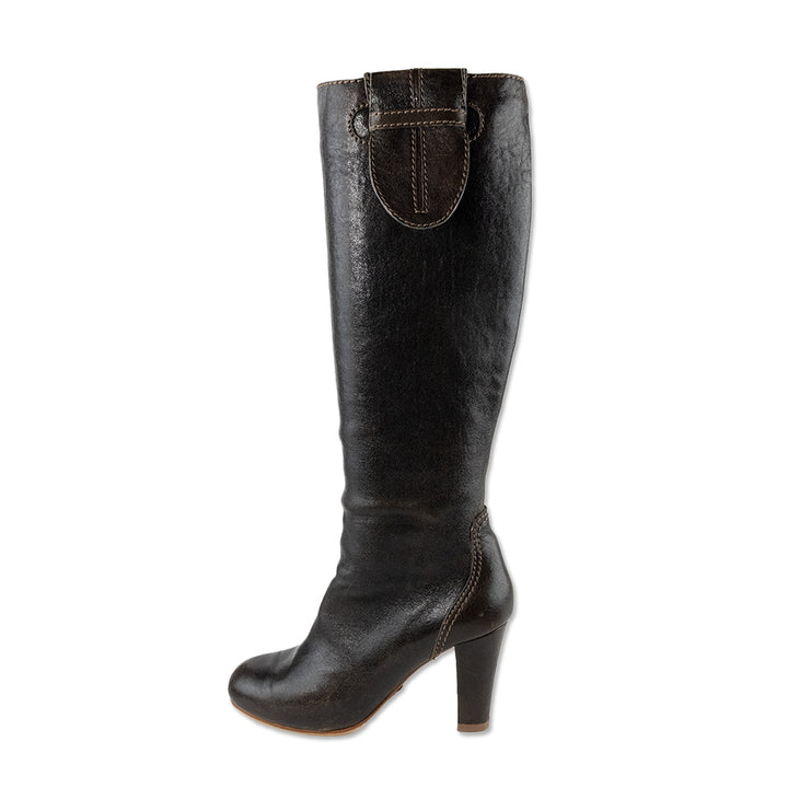 Chloe Brown Leather Zip Up Calf Boots