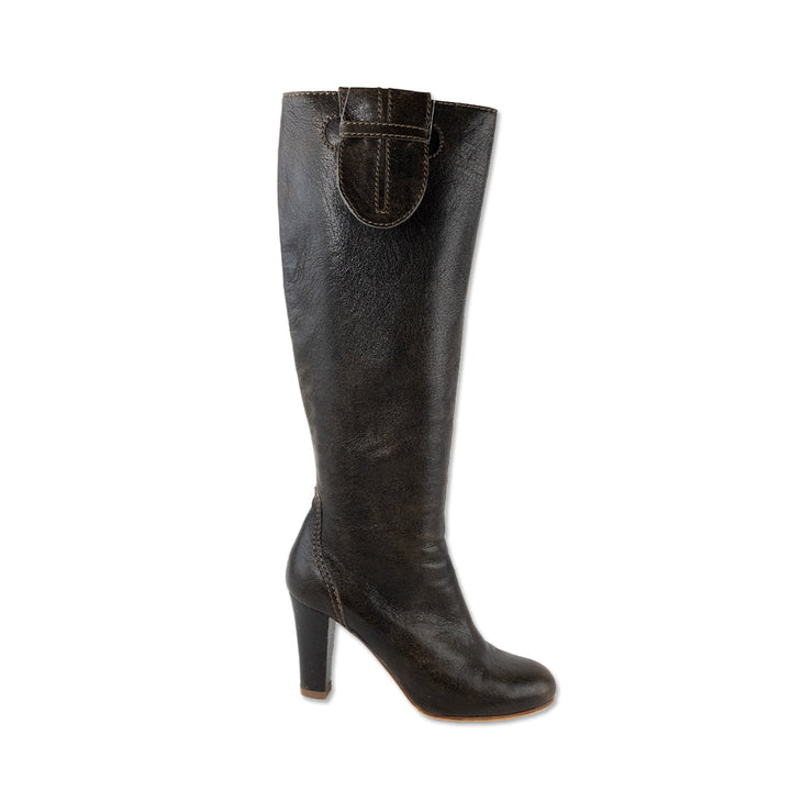 Chloe Brown Leather Zip Up Calf Boots