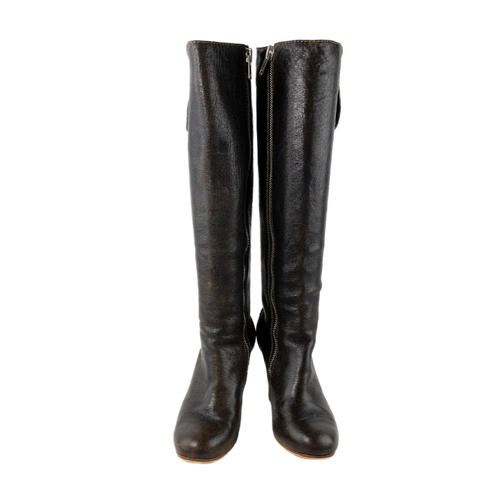 Chloe Brown Leather Zip Up Calf Boots