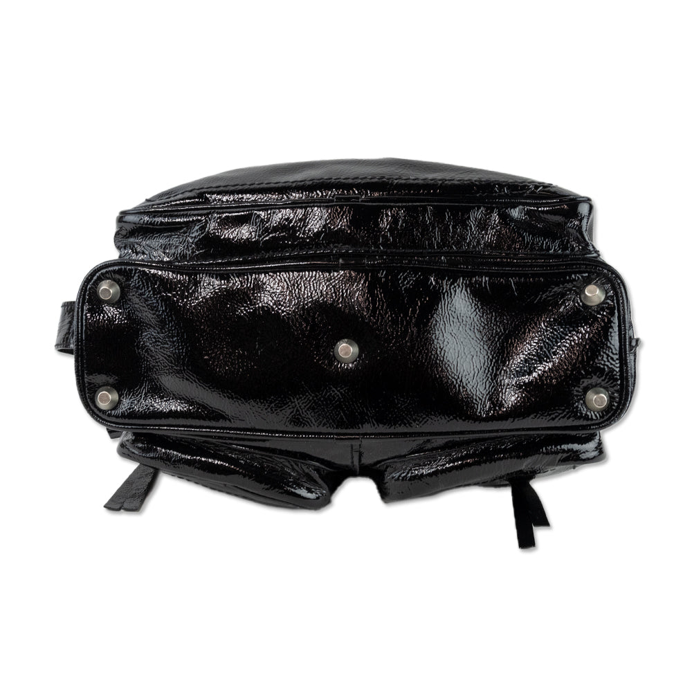 Chloe Crinkled Black Patent Leather Betty Shoulder Bag