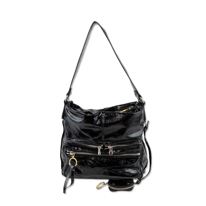 Chloe Crinkled Black Patent Leather Betty Shoulder Bag