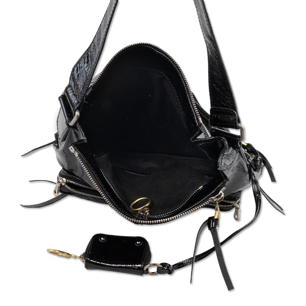 Chloe Crinkled Black Patent Leather Betty Shoulder Bag