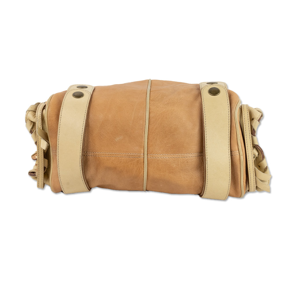 Chloe Tan Leather Shoulder Bag with a Woven Strap