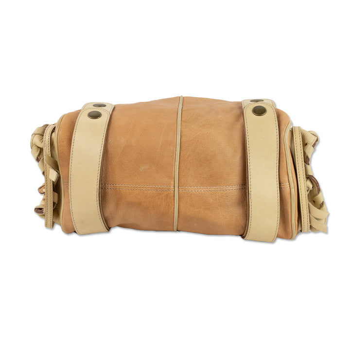 Chloe Tan Leather Shoulder Bag with a Woven Strap