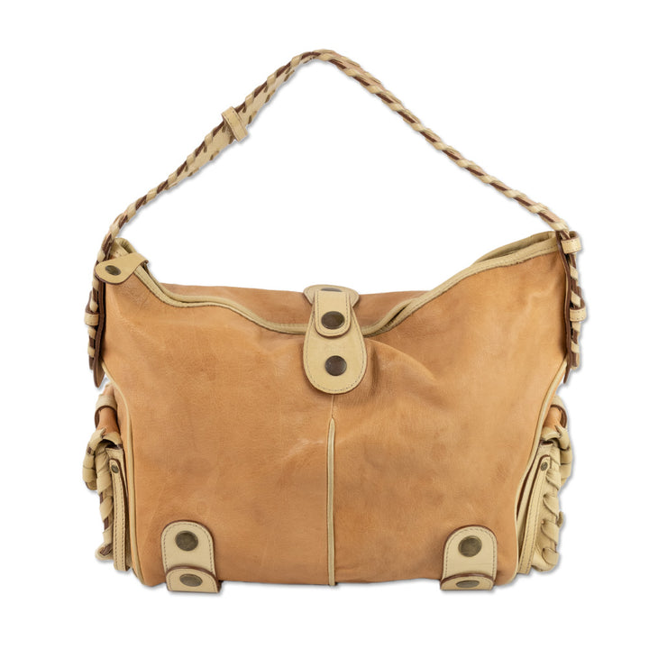 Chloe Tan Leather Shoulder Bag with a Woven Strap