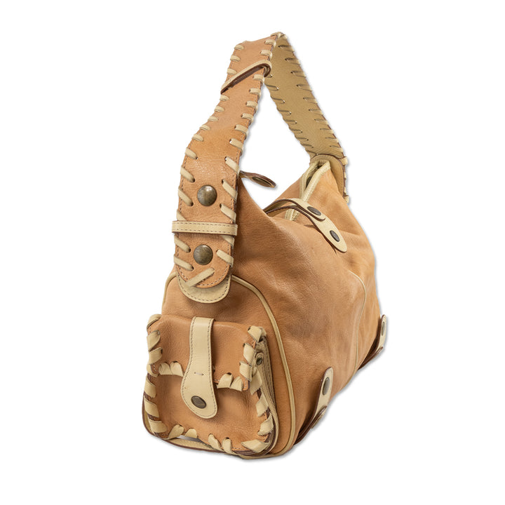 Chloe Tan Leather Shoulder Bag with a Woven Strap