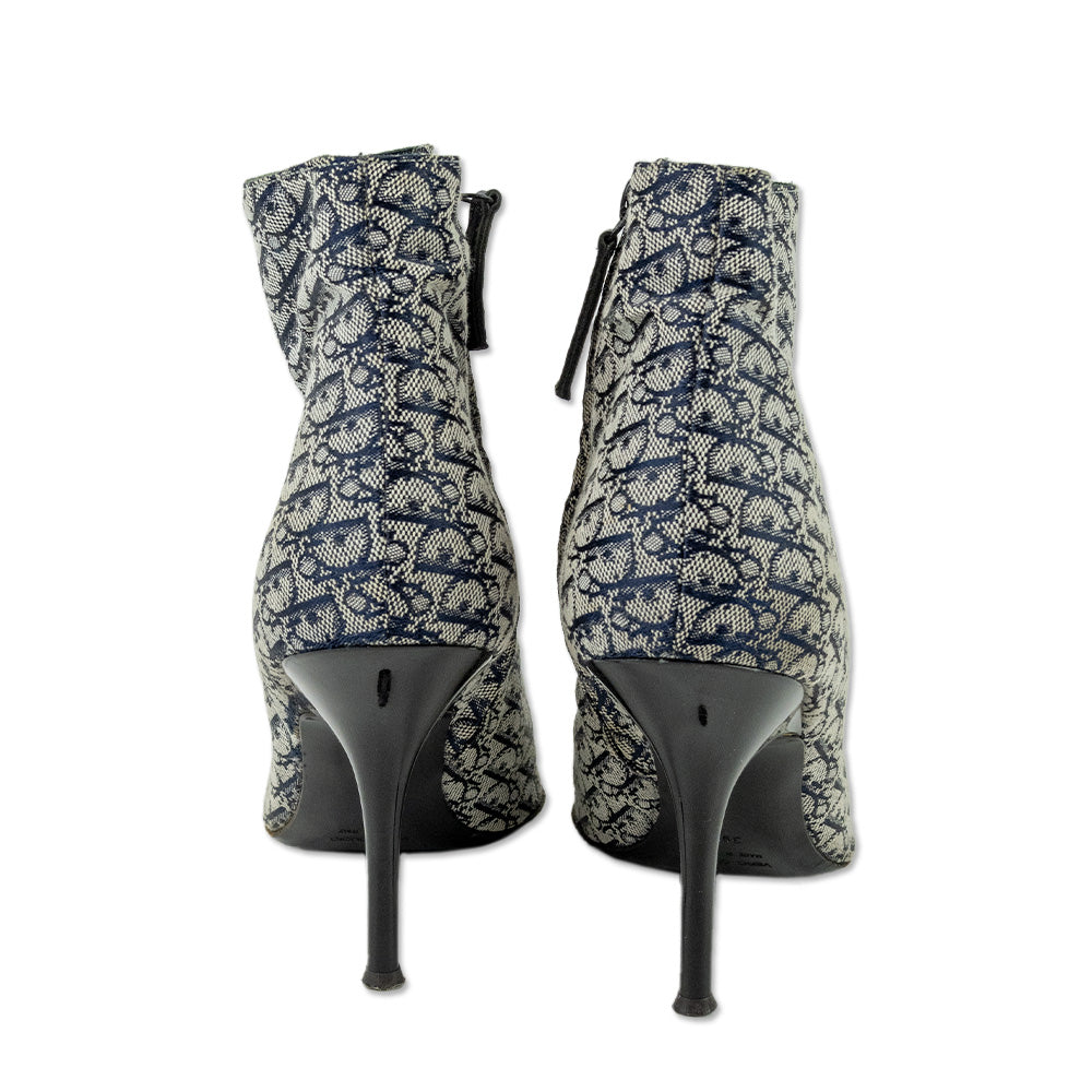 Christian Dior Navy Monogram Canvas Heeled Ankle Boots