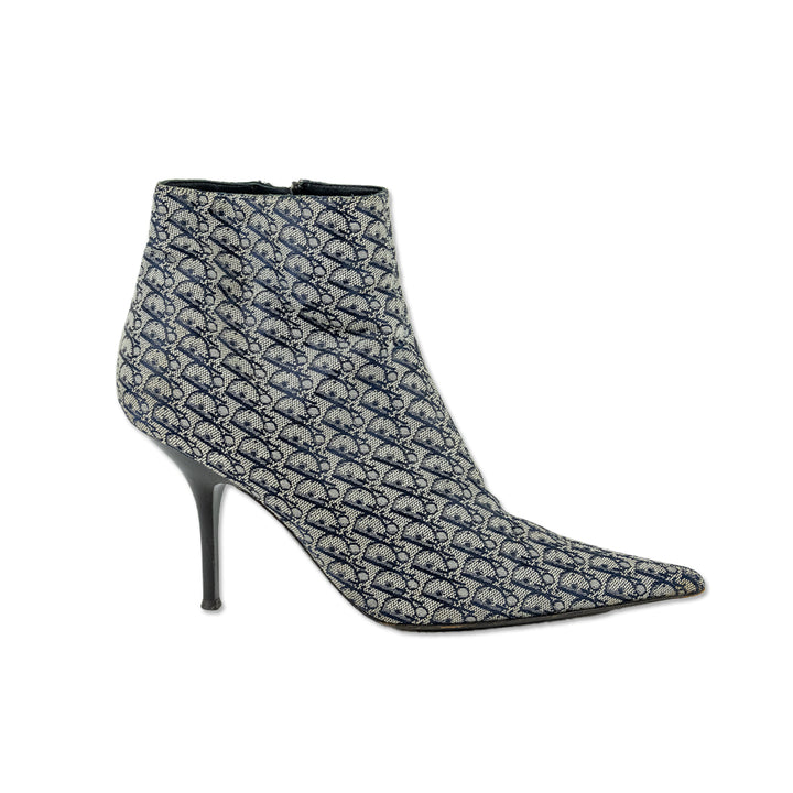 Christian Dior Navy Monogram Canvas Heeled Ankle Boots