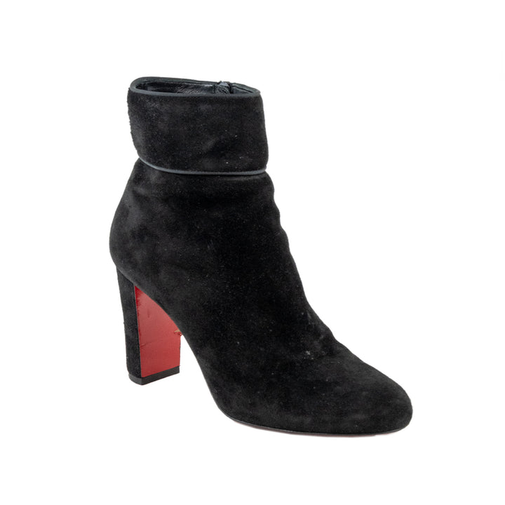 Christian Louboutin Black Suede Block Heel Ankle Boot