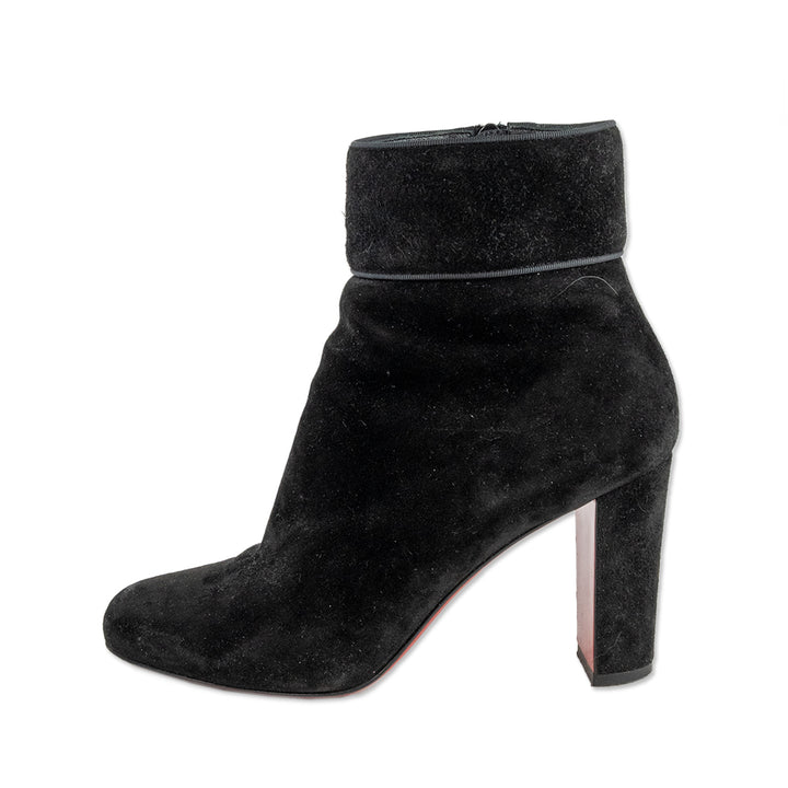 Christian Louboutin Black Suede Block Heel Ankle Boot