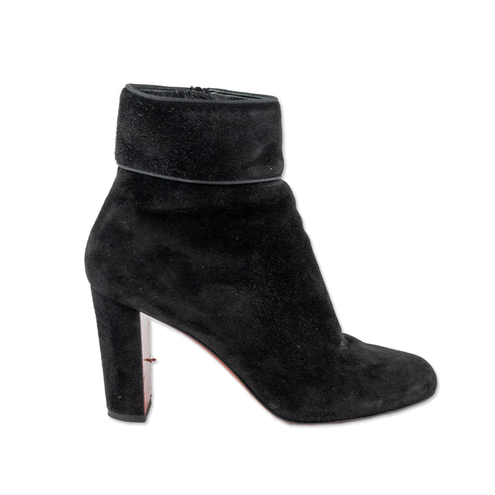 Christian Louboutin Black Suede Block Heel Ankle Boot