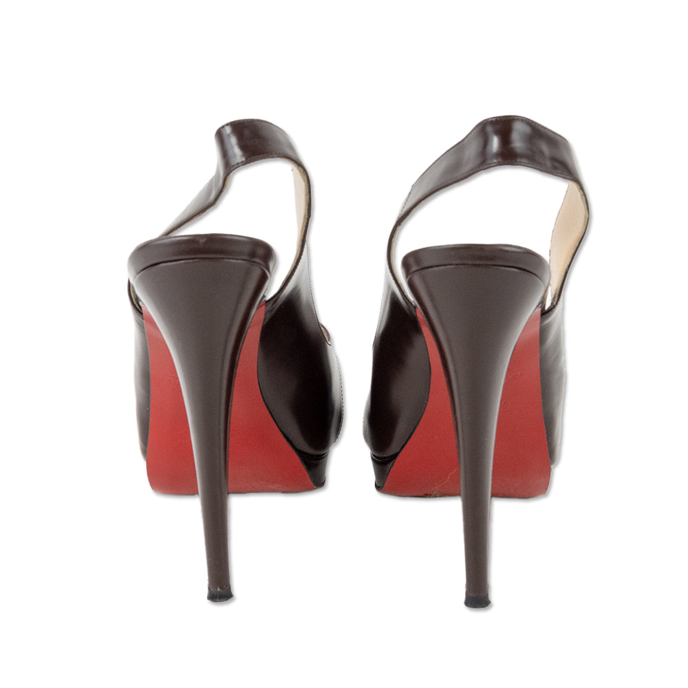 Christian Louboutin Brown Leather Slingback Platform Sandals