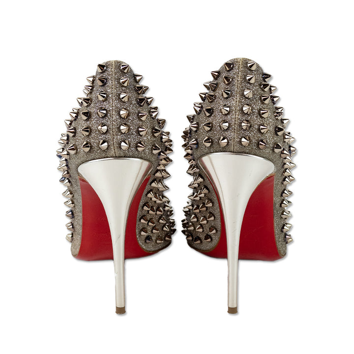 Christian Louboutin Gold Glitter Follies Spikes Pumps