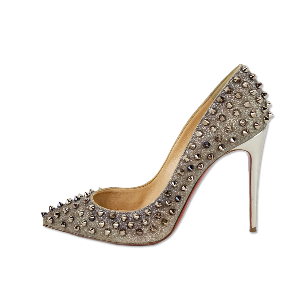 Christian Louboutin Gold Glitter Follies Spikes Pumps