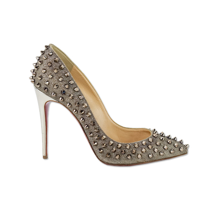 Christian Louboutin Gold Glitter Follies Spikes Pumps