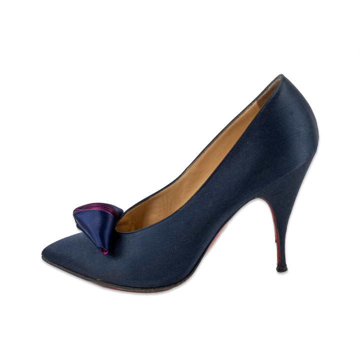 Christian Louboutin Navy Satin Pointed Toe Heel