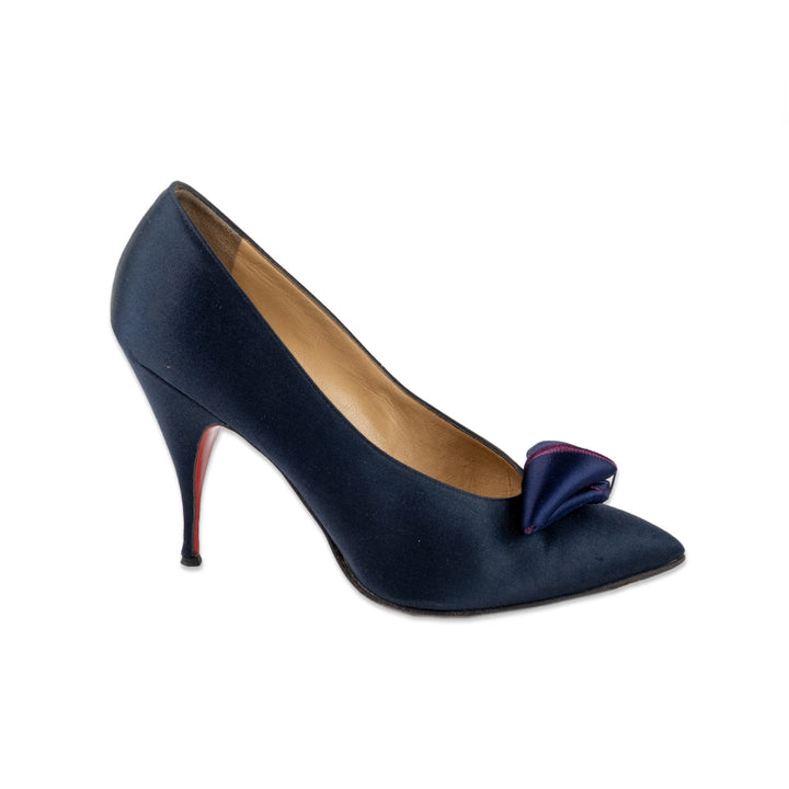 Christian Louboutin Navy Satin Pointed Toe Heel