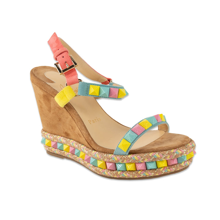 Christian Louboutin Pink and Blue Studded Pyraclou Wedges