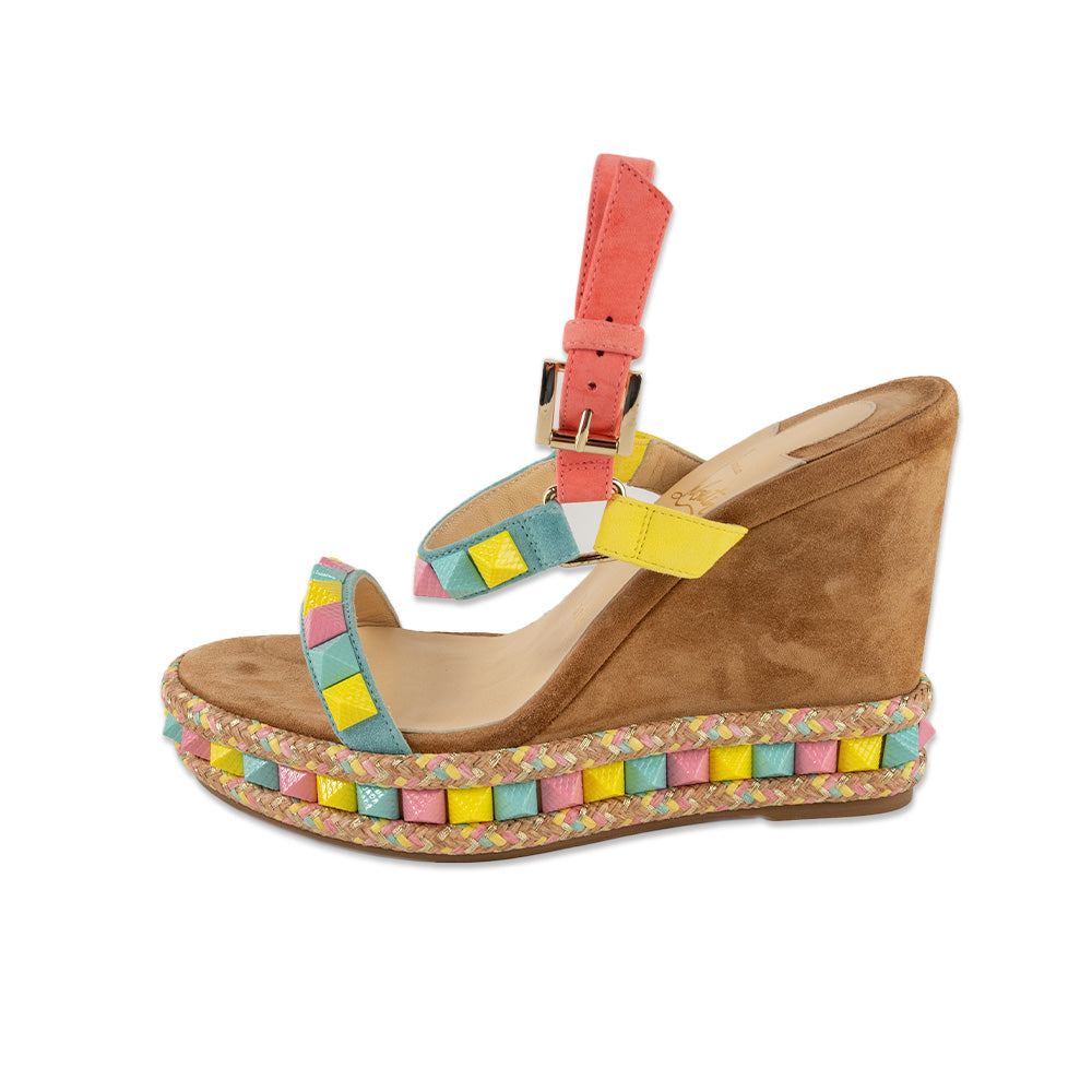 Christian Louboutin Pink and Blue Studded Pyraclou Wedges