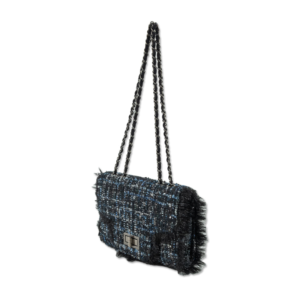 Christina Sabatini Blue and Black Tweed Shoulder Bag