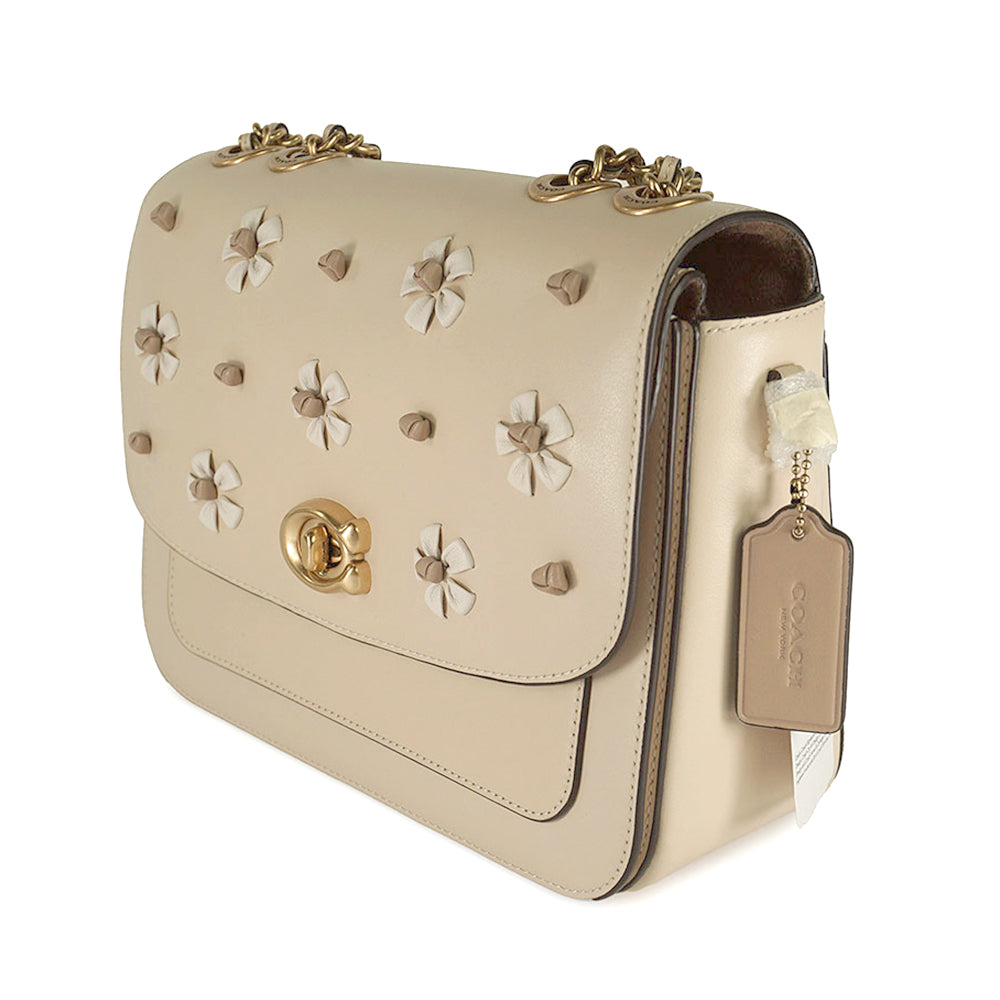 Coach Beige Flower Flap Crossbody Bag