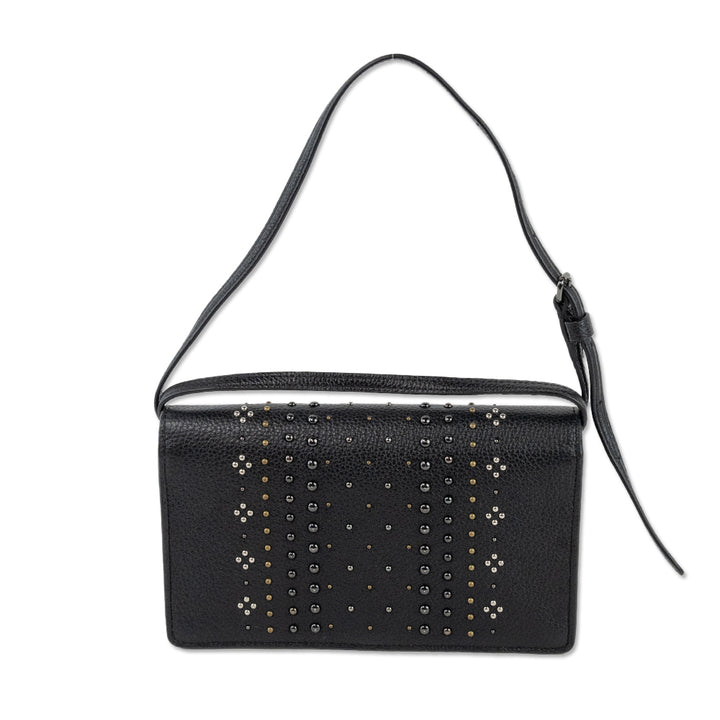 Coach Black Leather Fold Over Flap Studded Crossbody