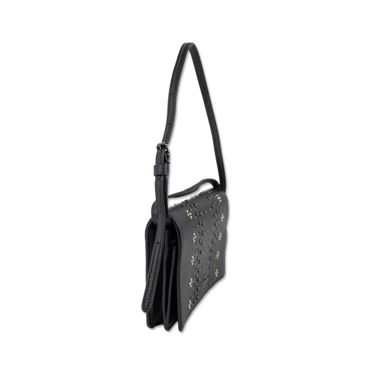 Coach Black Leather Fold Over Flap Studded Crossbody