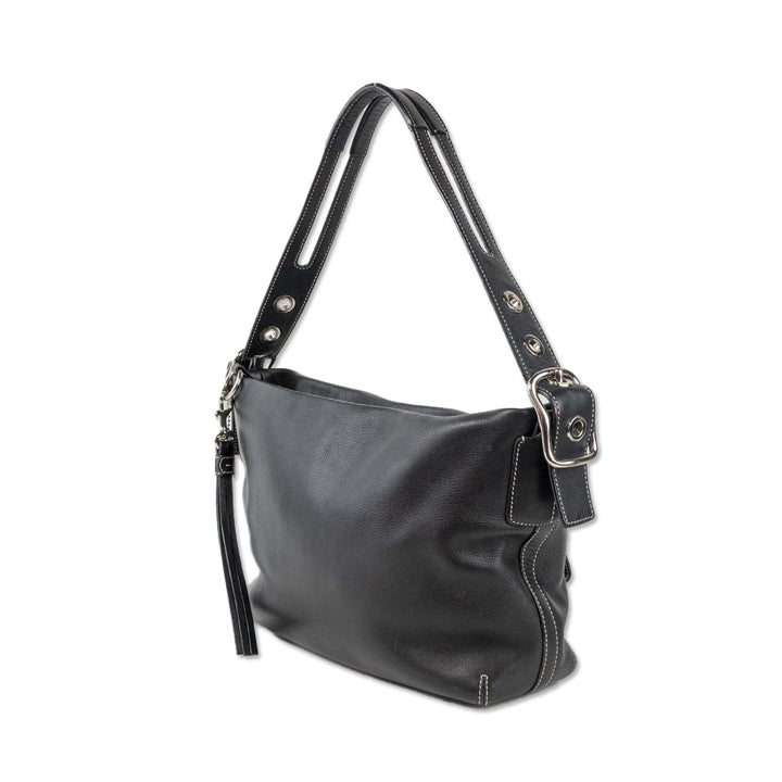 Coach Black Leather Small Shoulder Bag with Silver Hardware