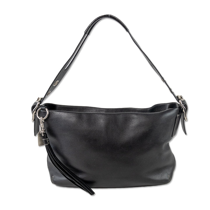 Coach Black Leather Small Shoulder Bag with Silver Hardware