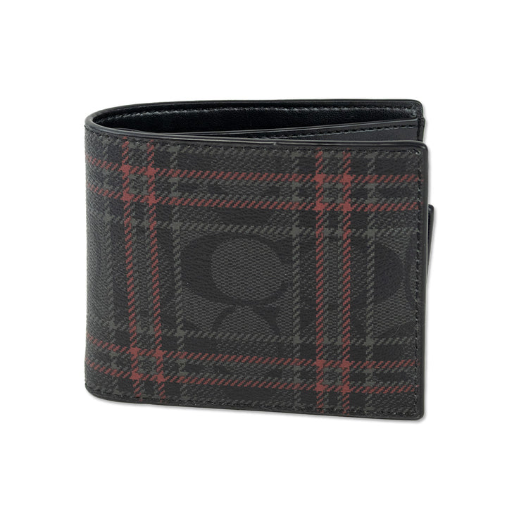 Coach Black Plaid Print Signature Canvas 3-in-1 Wallet