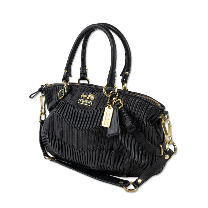 Coach Black Pleated Leather Top Handle with Brass Toned Hardware