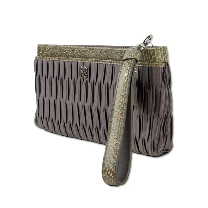 Coach Gray Satin Snakeskin Trim Clutch