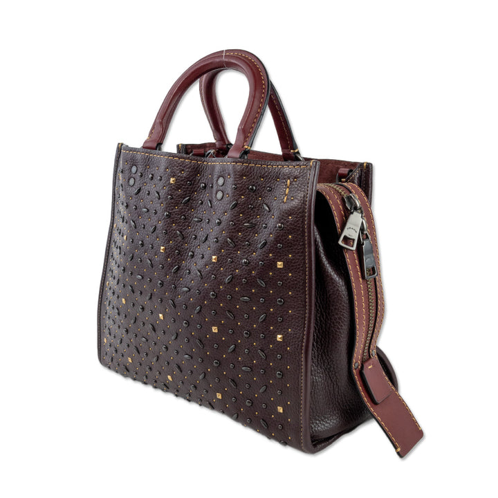 Coach Maroon Studded Leather and Suede Tote