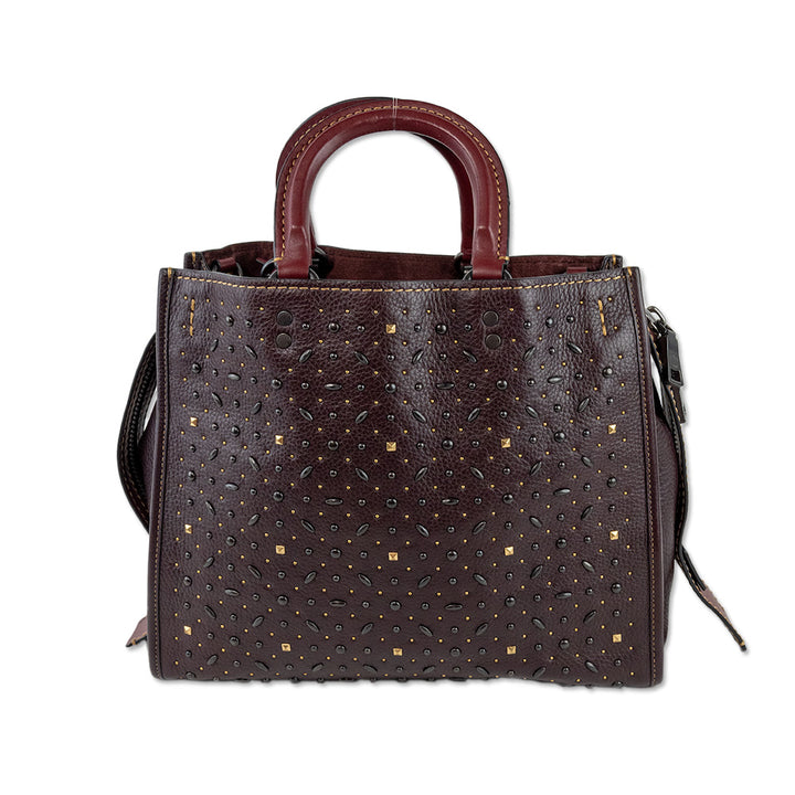 Coach Maroon Studded Leather and Suede Tote