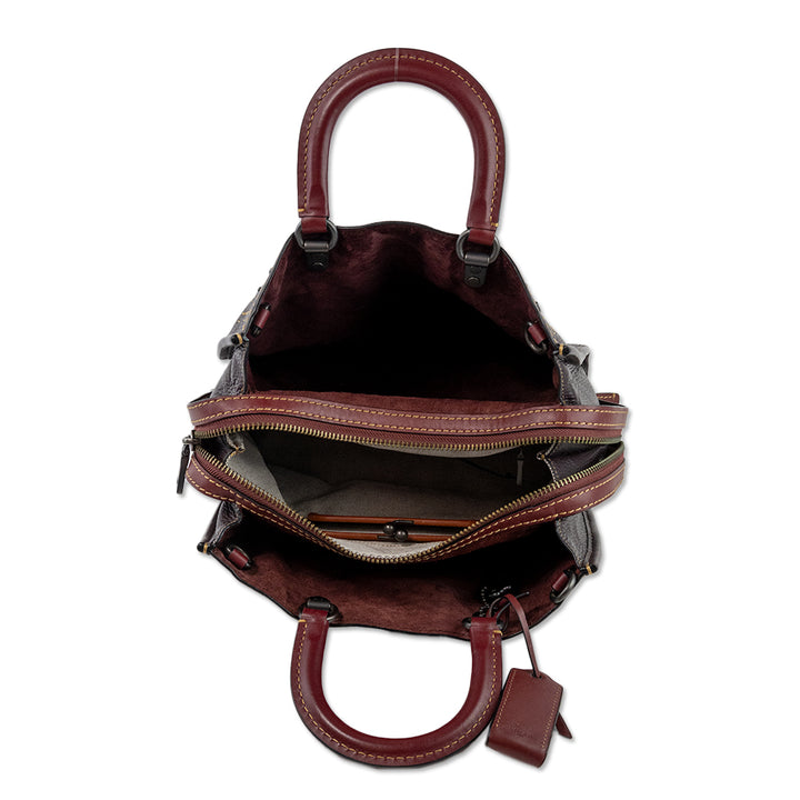 Coach Maroon Studded Leather and Suede Tote